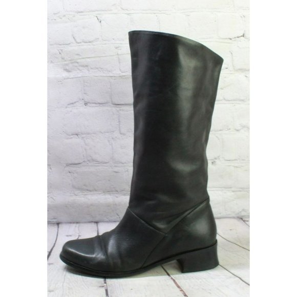 Markon Shoes - *Markon Black Leather Pull On Almond Toe Mid Calf Boots Size 9 Inches